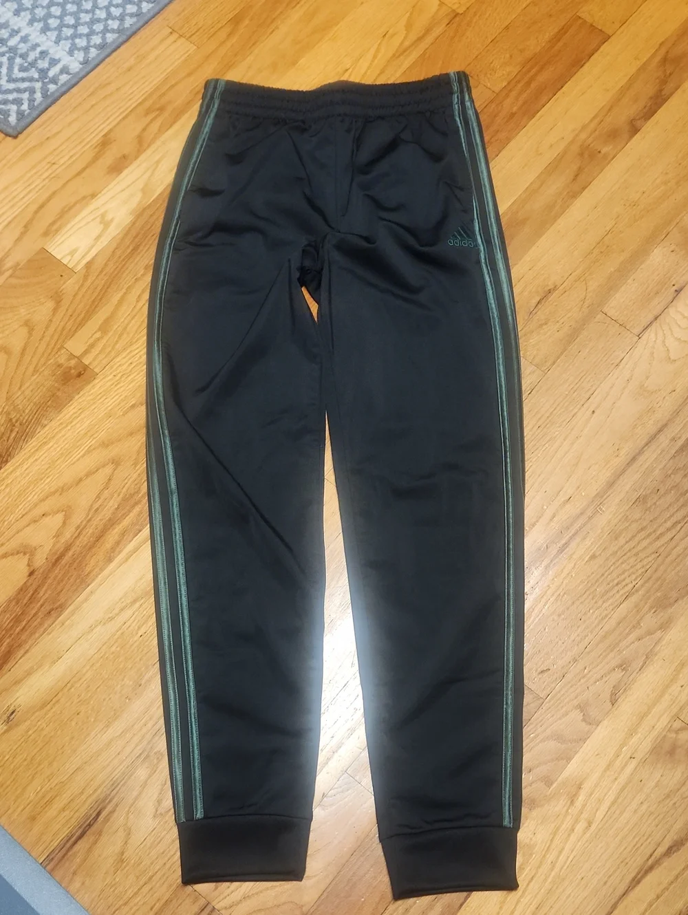 Adidas Black Track Pants with Green Stripe, 14/16, EUC
